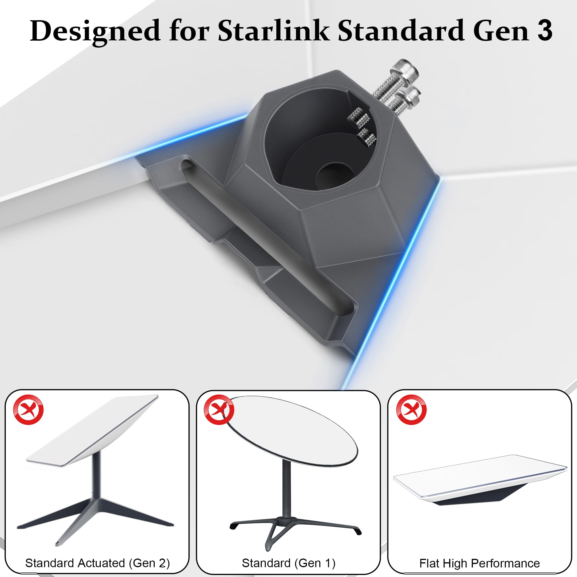 Pipe Adapter Mount For Starlink Gen 3, Compatible with 1.25-2.5' Pipe, For Starlink V3 Dish Heavy Duty Roof Pole Mounting Kit Connectors, Thickened Pole Mount Adapter Kit Accessories, Easy Installation - xlinkcore