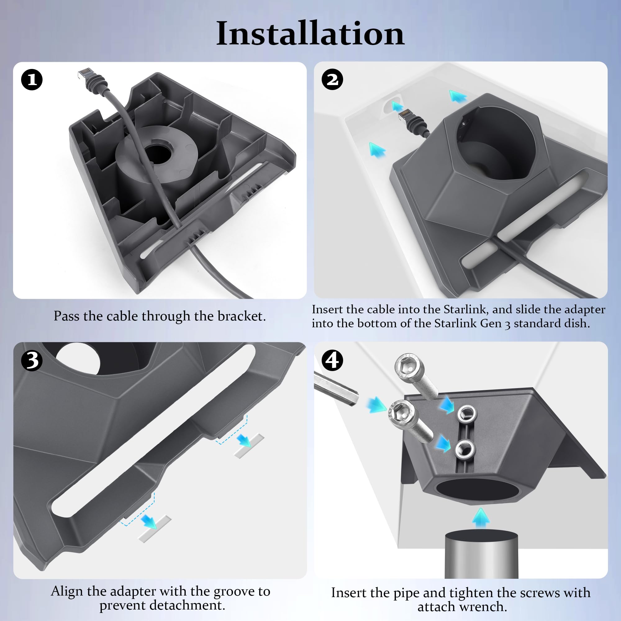 Pipe Adapter Mount For Starlink Gen 3, Compatible with 1.25-2.5' Pipe, For Starlink V3 Dish Heavy Duty Roof Pole Mounting Kit Connectors, Thickened Pole Mount Adapter Kit Accessories, Easy Installation - xlinkcore