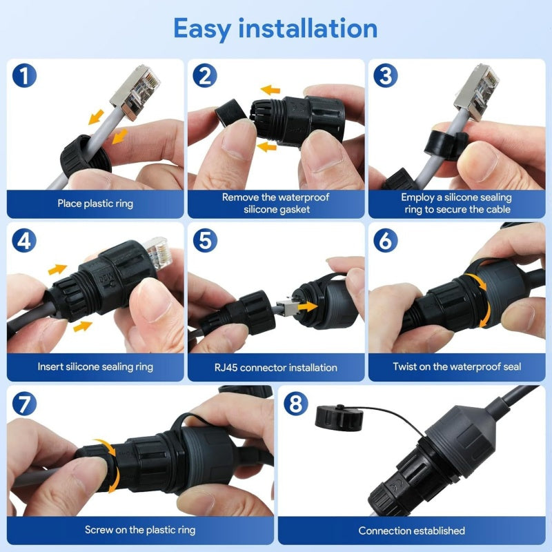 For Starlink Flat High Performance Extension to RJ45 Cable, Ethernet Adapter for Starlink Flat High Performance 22AWG, Waterproof SPX RJ45 Coupler with End Caps (2 Pack) - xlinkcore