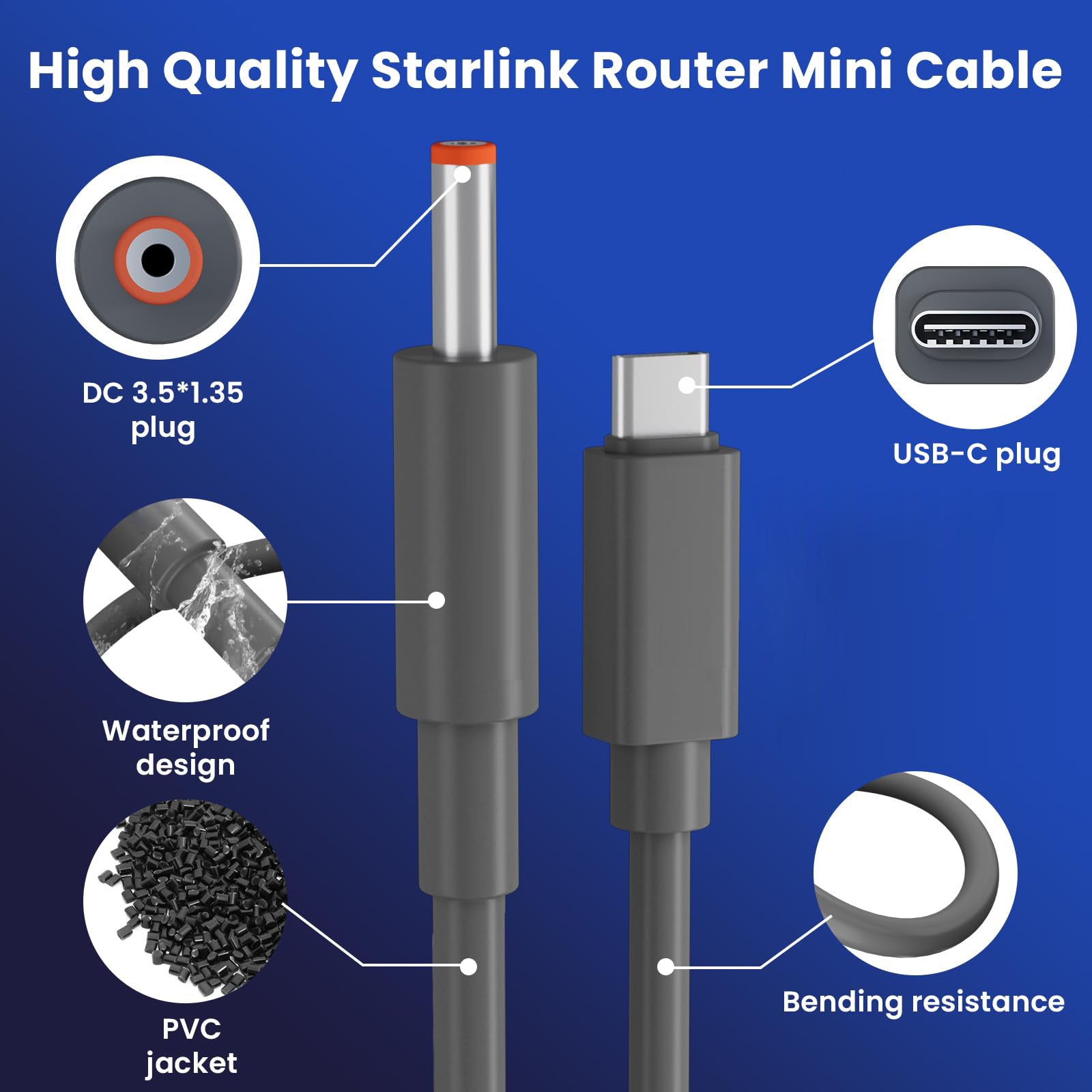 For Starlink Router Mini Cable 2 Pack (1FT 6.5FT) USB C to DC Power Cable Compatible with Mini Router, Plug and Play PD 9V Compatible Replacement for Starlink Internet Kit - xlinkcore