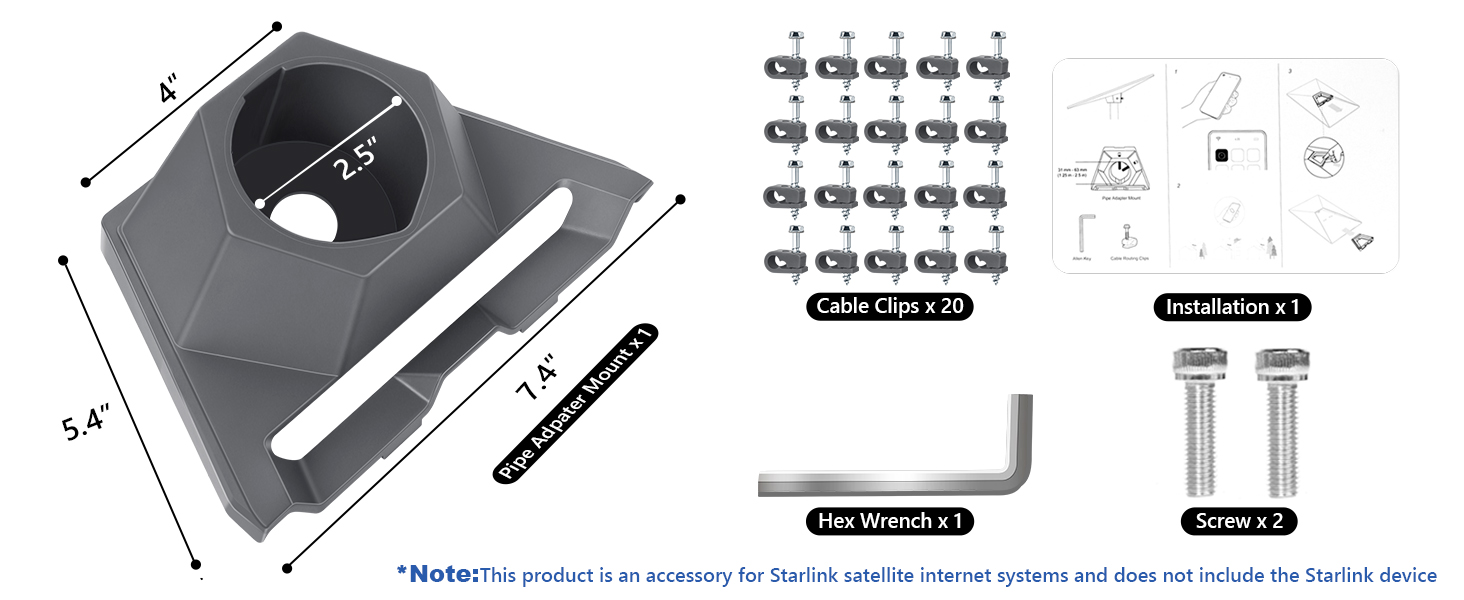 Pipe Adapter Mount For Starlink Gen 3, Compatible with 1.25-