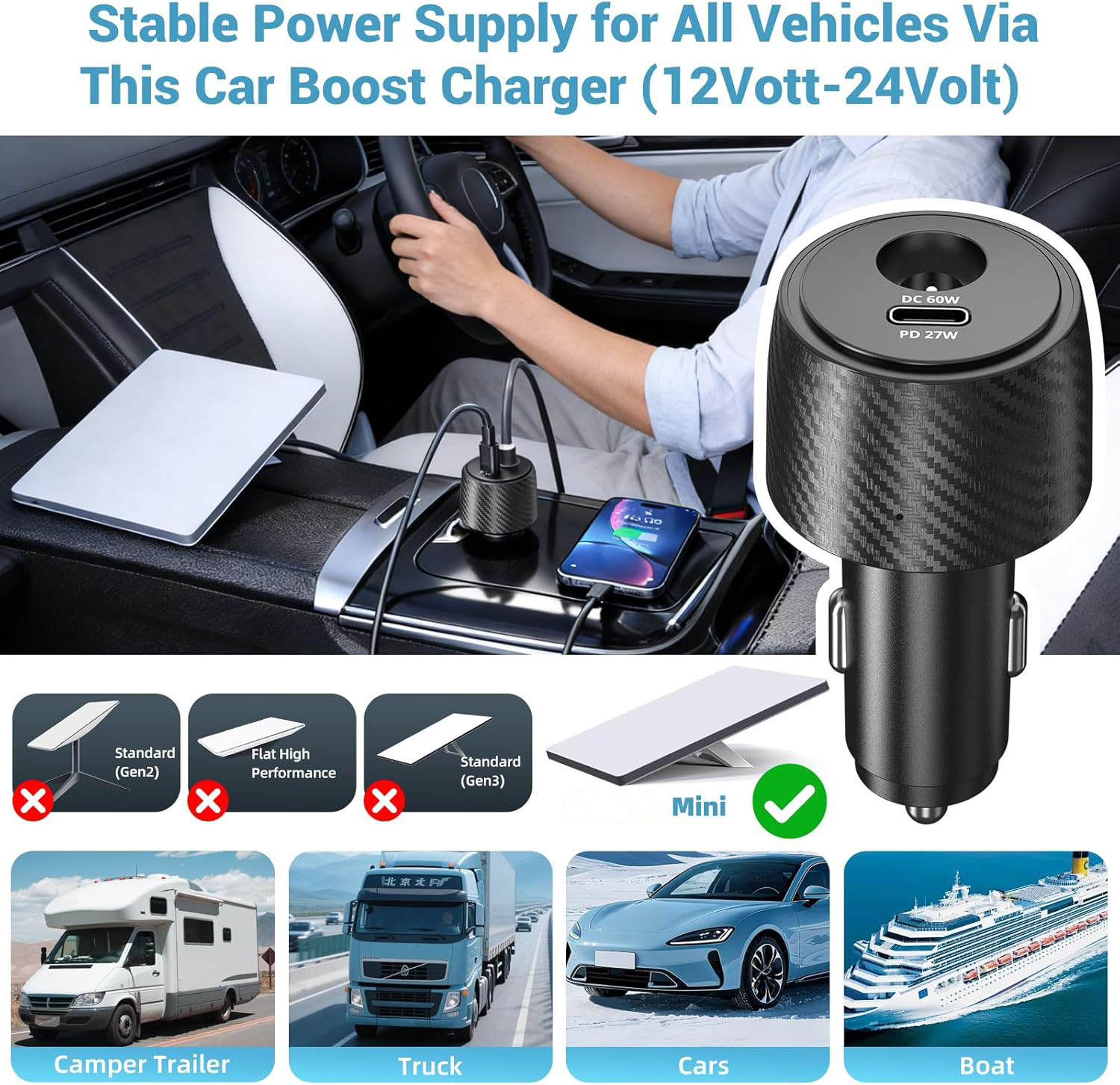 Starlink Mini car adapter, 12V to 24V step-up converter, cigarette lighter adapter, Starlink Mini power supply, 60W DC booster - xlinkcore