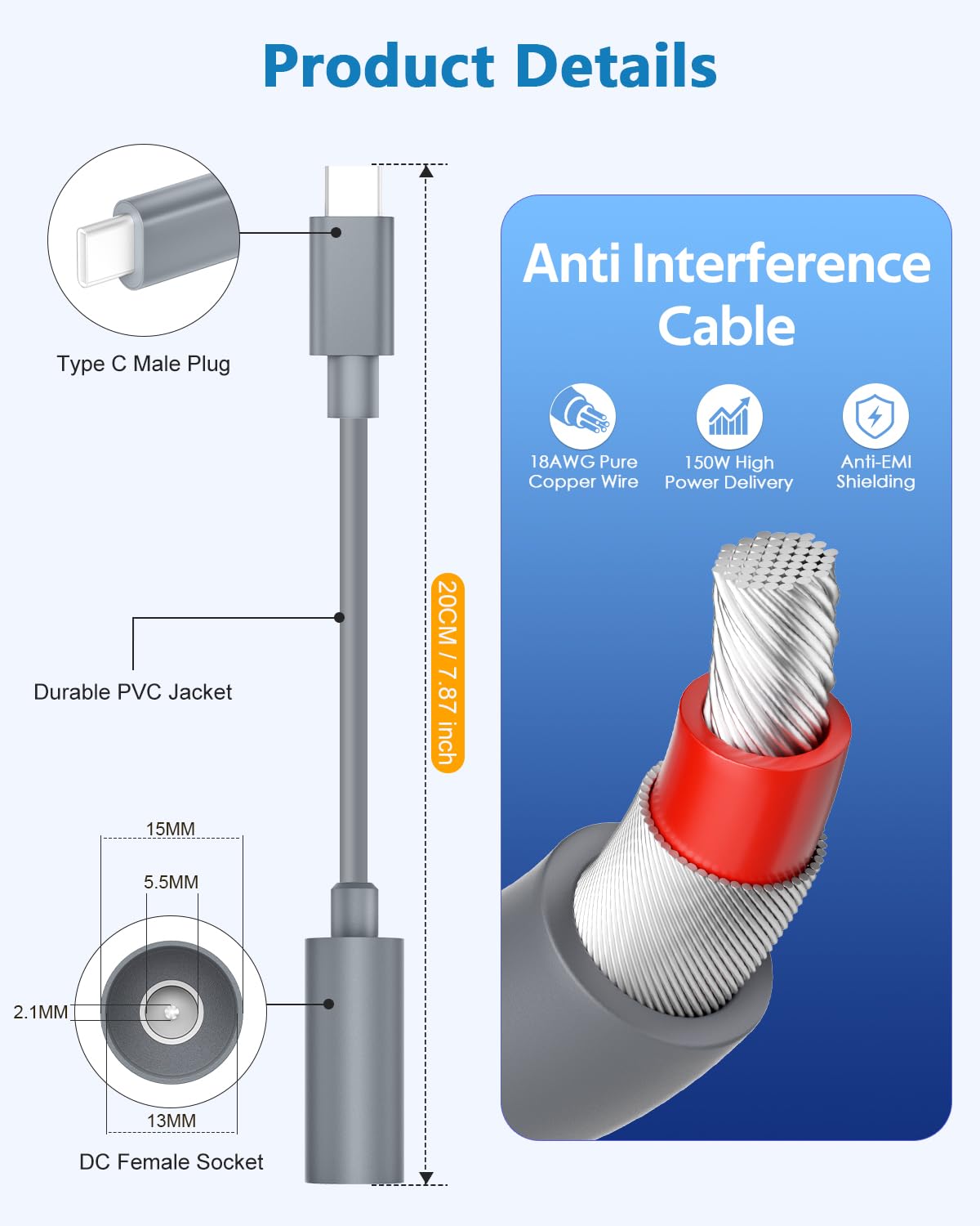 For Starlink Mini Type C to DC Adapter Waterproof Compatible with Original Starlink Mini USB C Power Cable 65W+ PD Source DC Power Adapter - xlinkcore