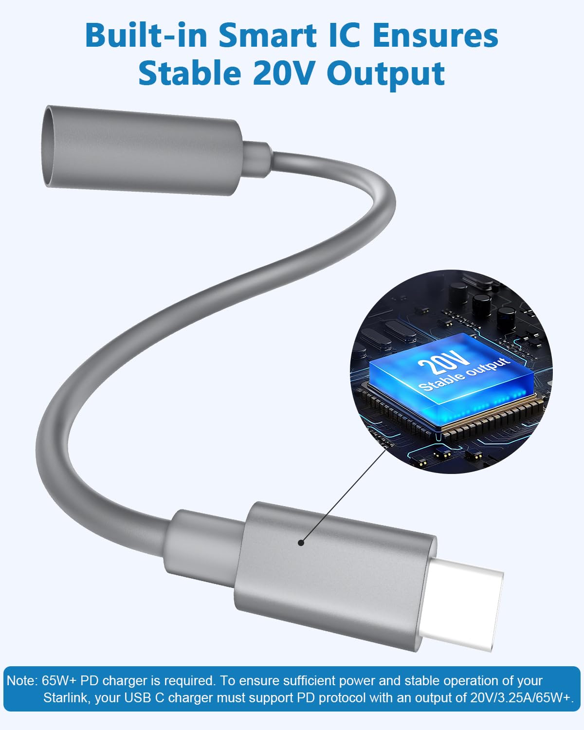 For Starlink Mini Type C to DC Adapter Waterproof Compatible with Original Starlink Mini USB C Power Cable 65W+ PD Source DC Power Adapter - xlinkcore