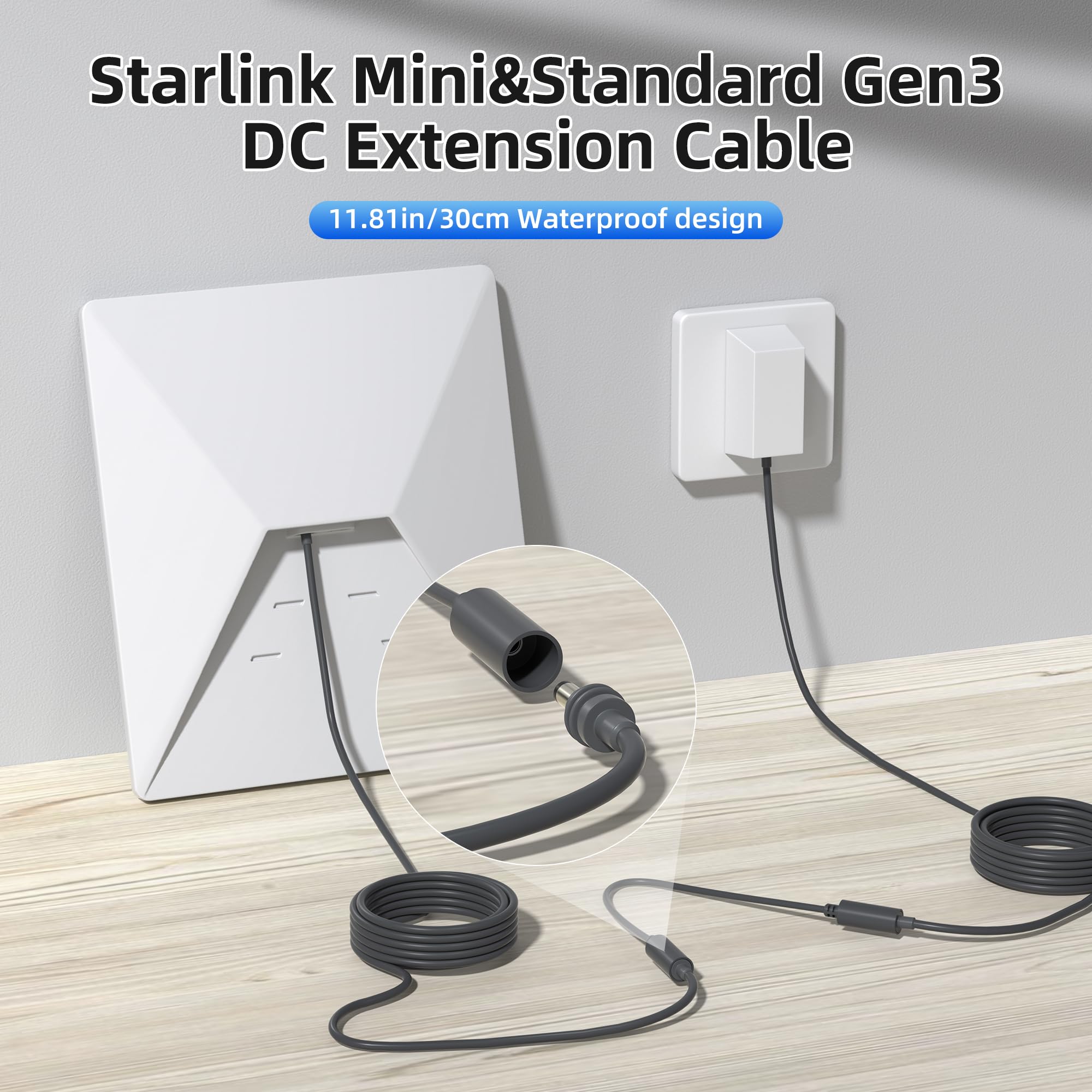 For Starlink Mini Extension Cable DaierTek Waterproof Starlink Standard Gen3 DC Cable Connector Female to Female Adapter, 0.98FT, Protable, for Camp Travel Car Rv - xlinkcore