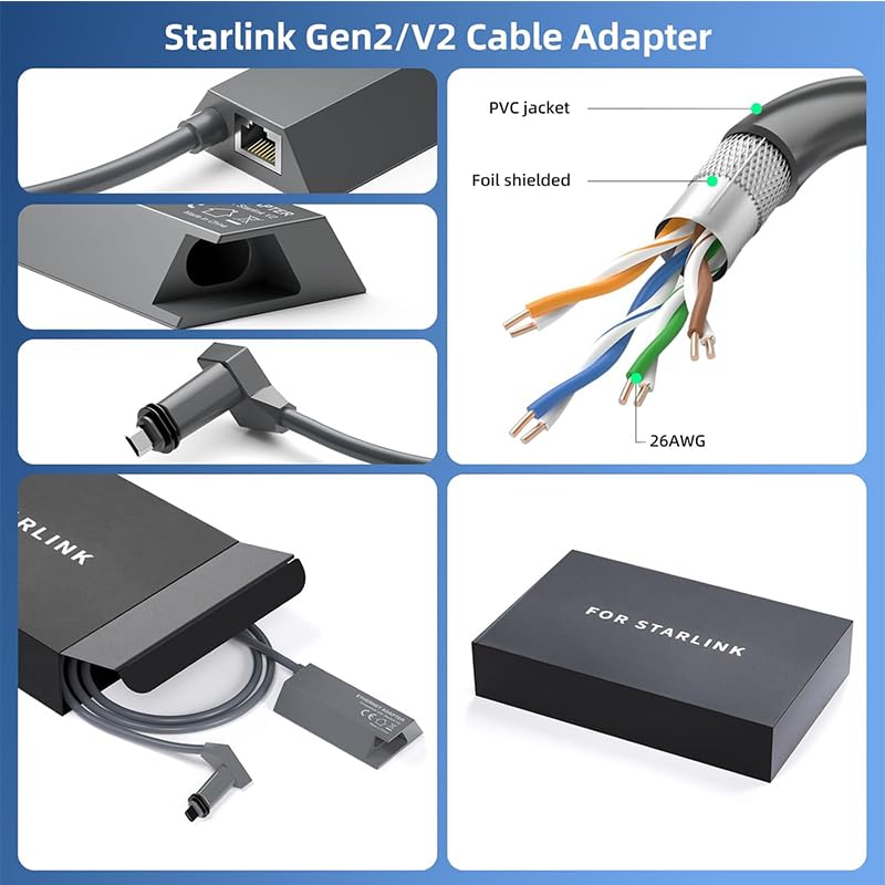 For Starlink Gen 2 Ethernet Adapter, For Starlink Ethernet Adapter for Standard Actuated Gen 2, RJ45 Gigabit Wired External Network with Fast & Stable Internet Connection - xlinkcore