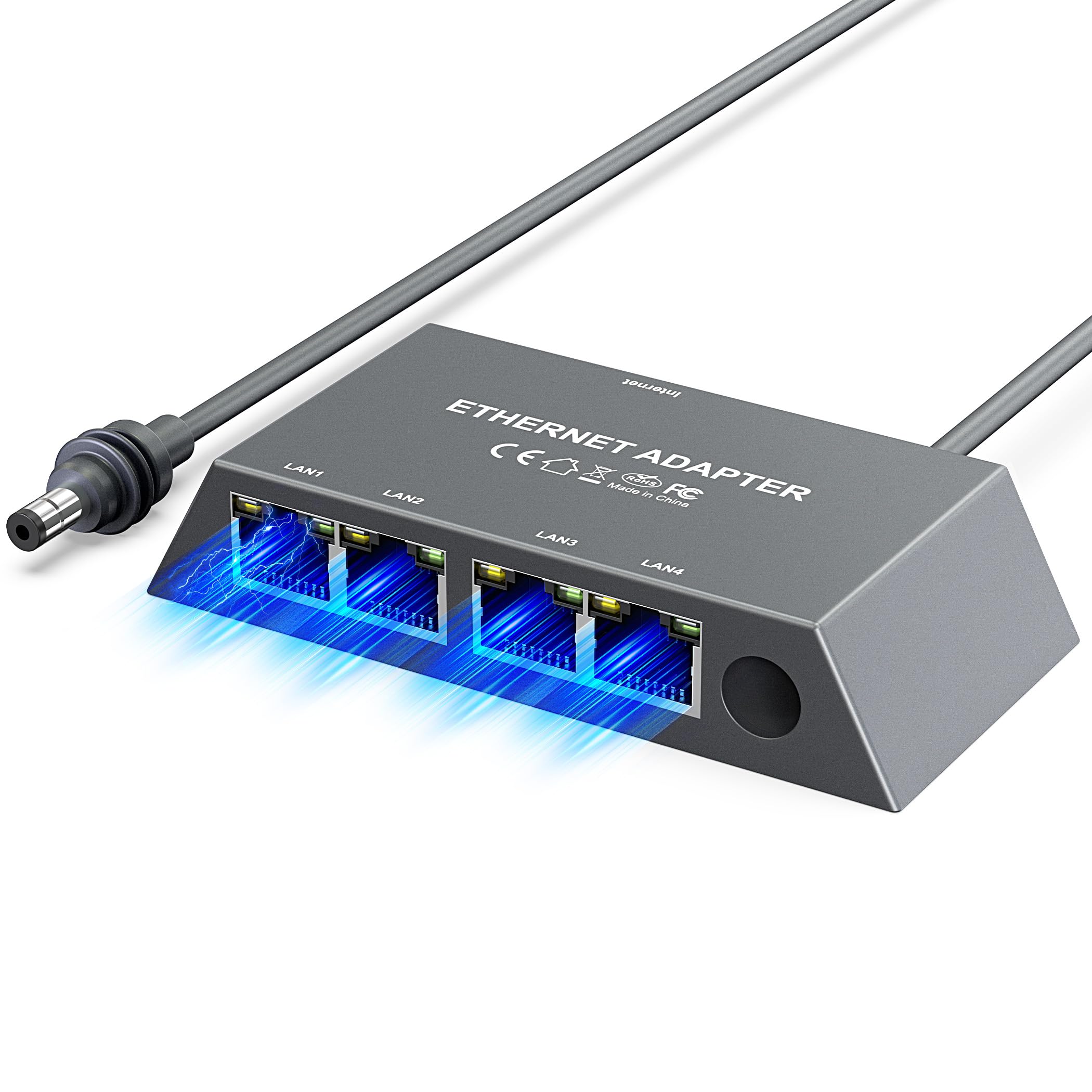 Multi Ports For Starlink Gen 3/ For Starlink Mini Ethernet Adapter for Wired External Network, 4 Ports Starlink Ethernet Adapter 1 to 4 [4 Devices Networked Simultaneously] - Up to 1 Gbps - xlinkcore [sort:name]